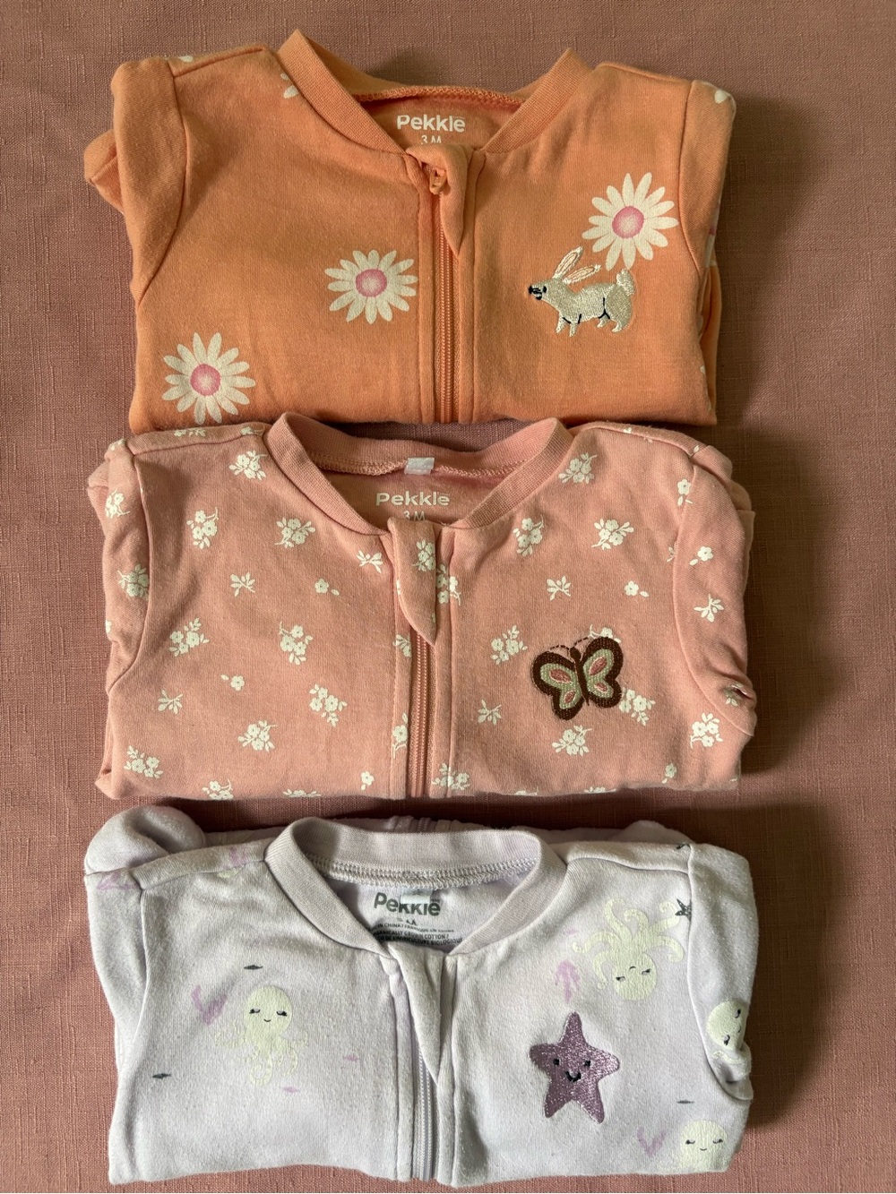 🌸 Baby Girls' Peach & Pink Floral Sleep Zip Pajamas - 3-Pack | Pekkle